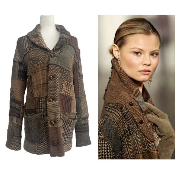 Ralph Lauren Collection Patchwork Cardigan Wool Sweater Runway 2009 Vintage L - Picture 1 of 16